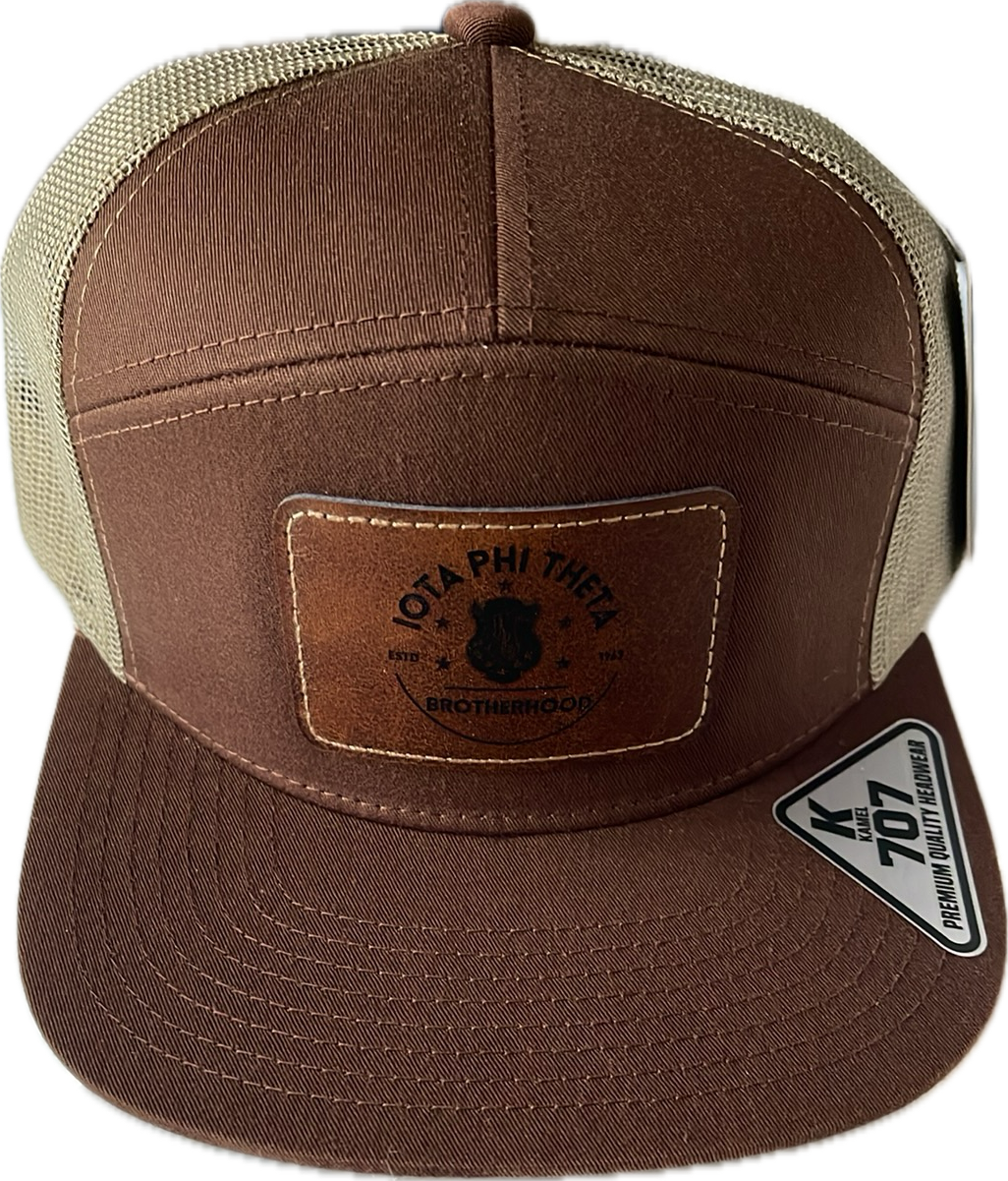 Iota Phi Theta Leather Patch Trucker – Brown/Tan Edition