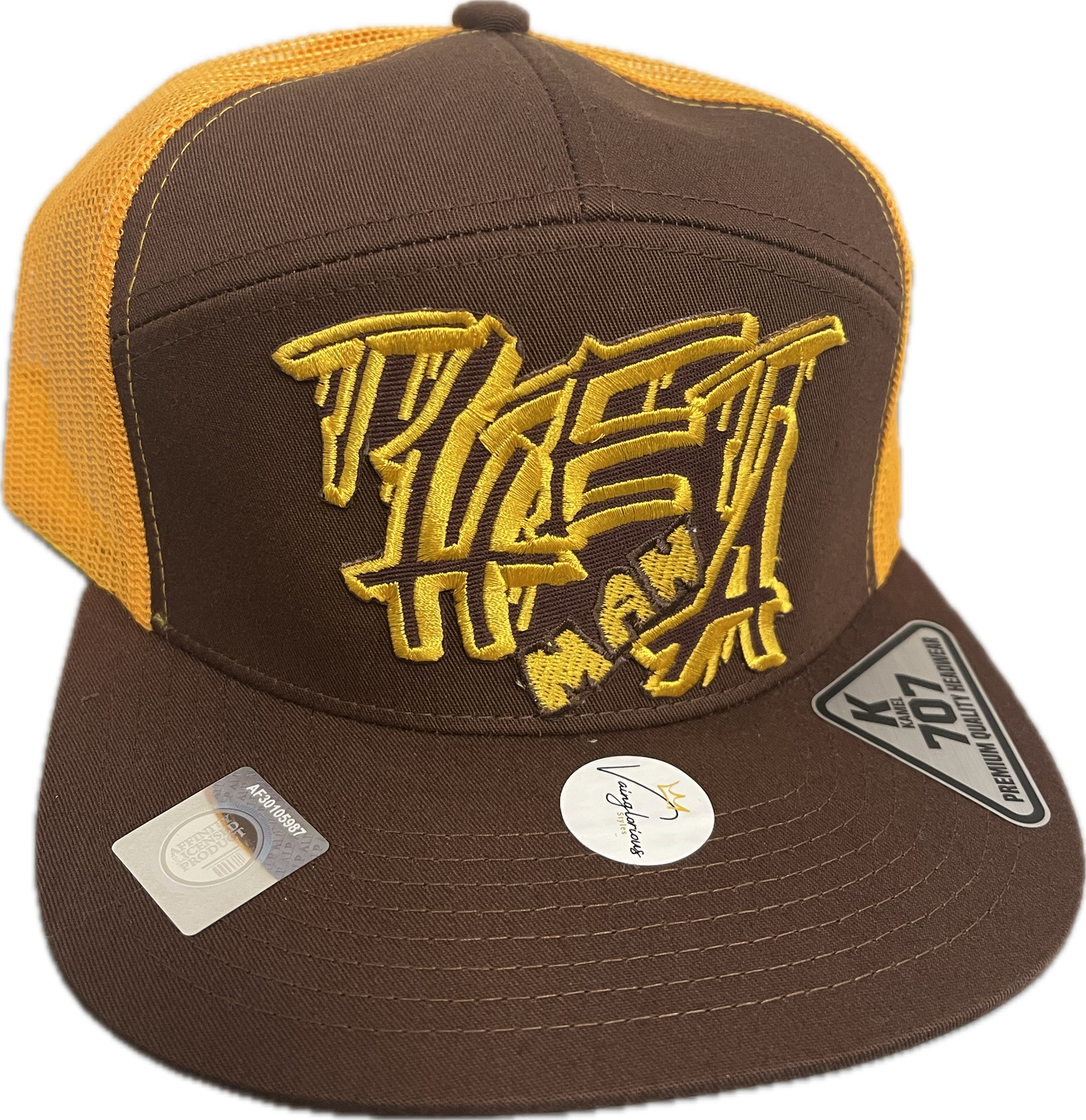 "Theta Man" Trucker Hat – Brown & Gold Edition