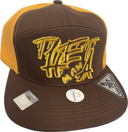 "Theta Man" Trucker Hat – Brown & Gold Edition
