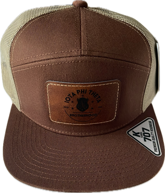 Iota Phi Theta Leather Patch Trucker – Brown/Tan Edition