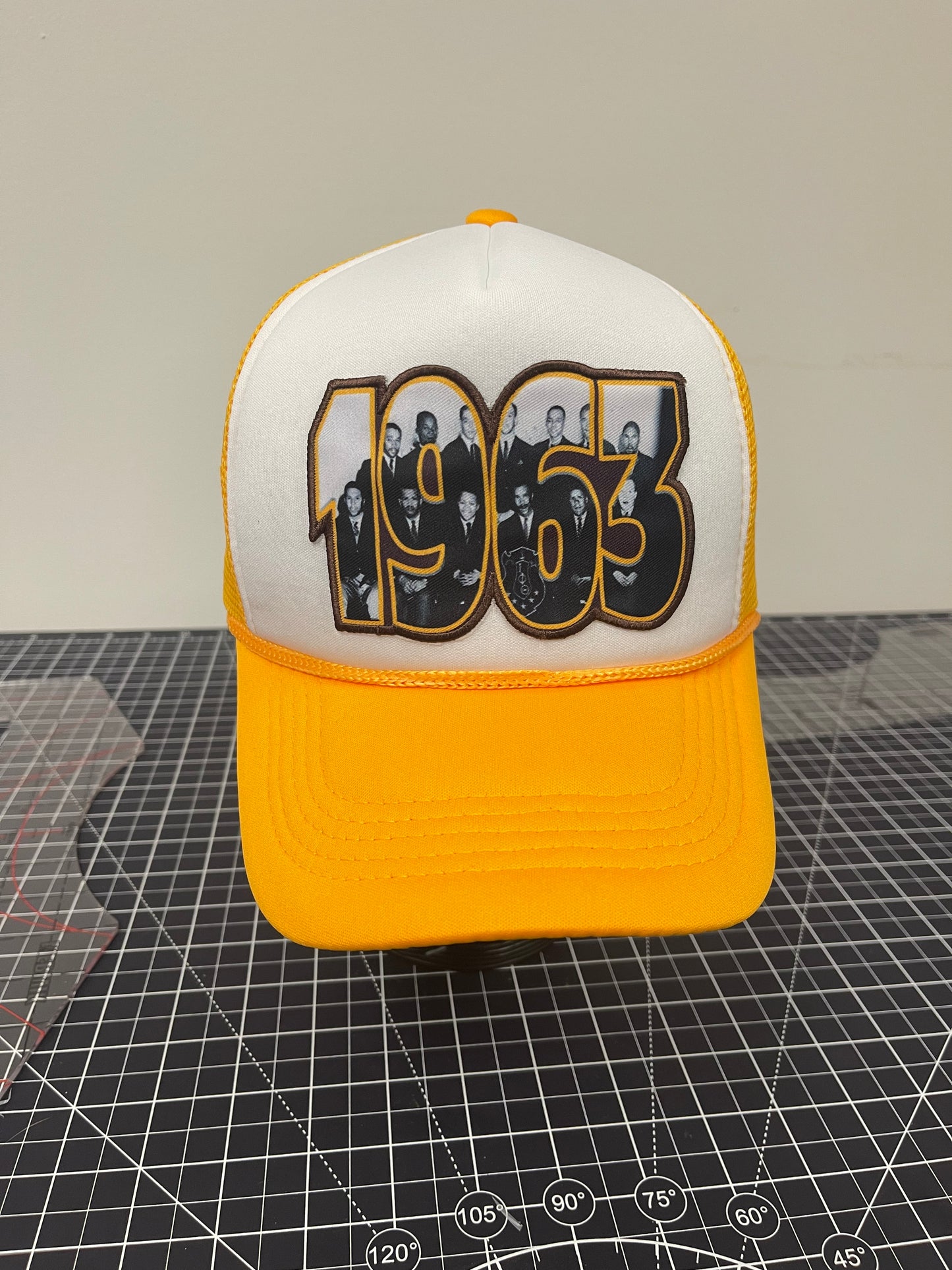 1963 Founders Tribute Trucker Hat – White/Gold Edition