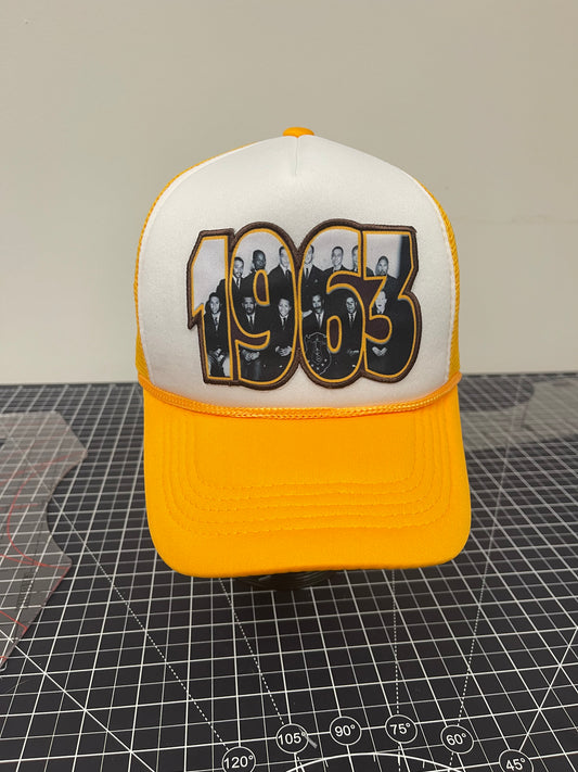 1963 Founders Tribute Trucker Hat – White/Gold Edition