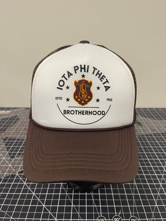 Brotherhood Emblem Trucker Hat – White/Brown Edition
