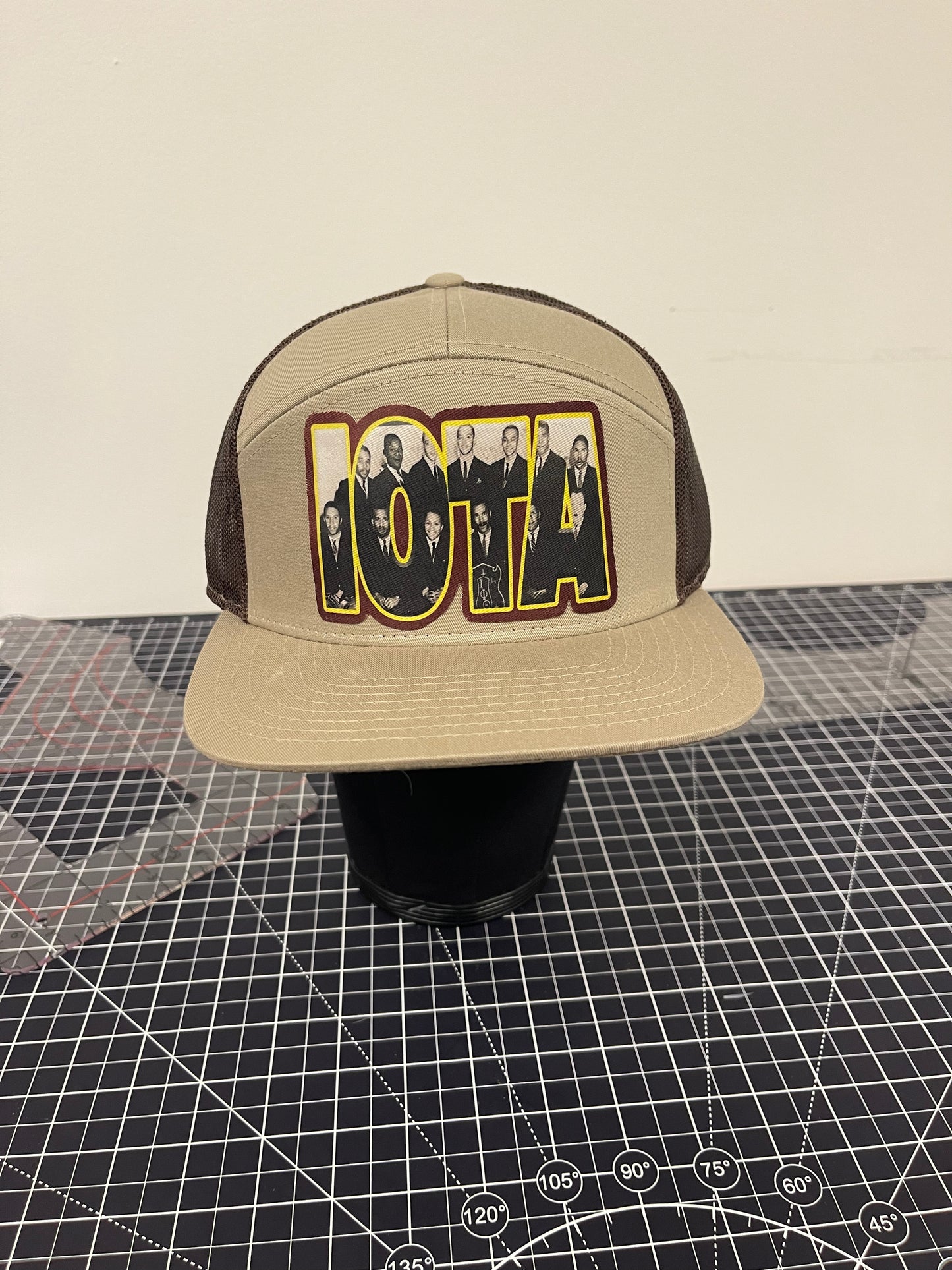 IOTA Founders Block Trucker Hat – Khaki/Brown Edition