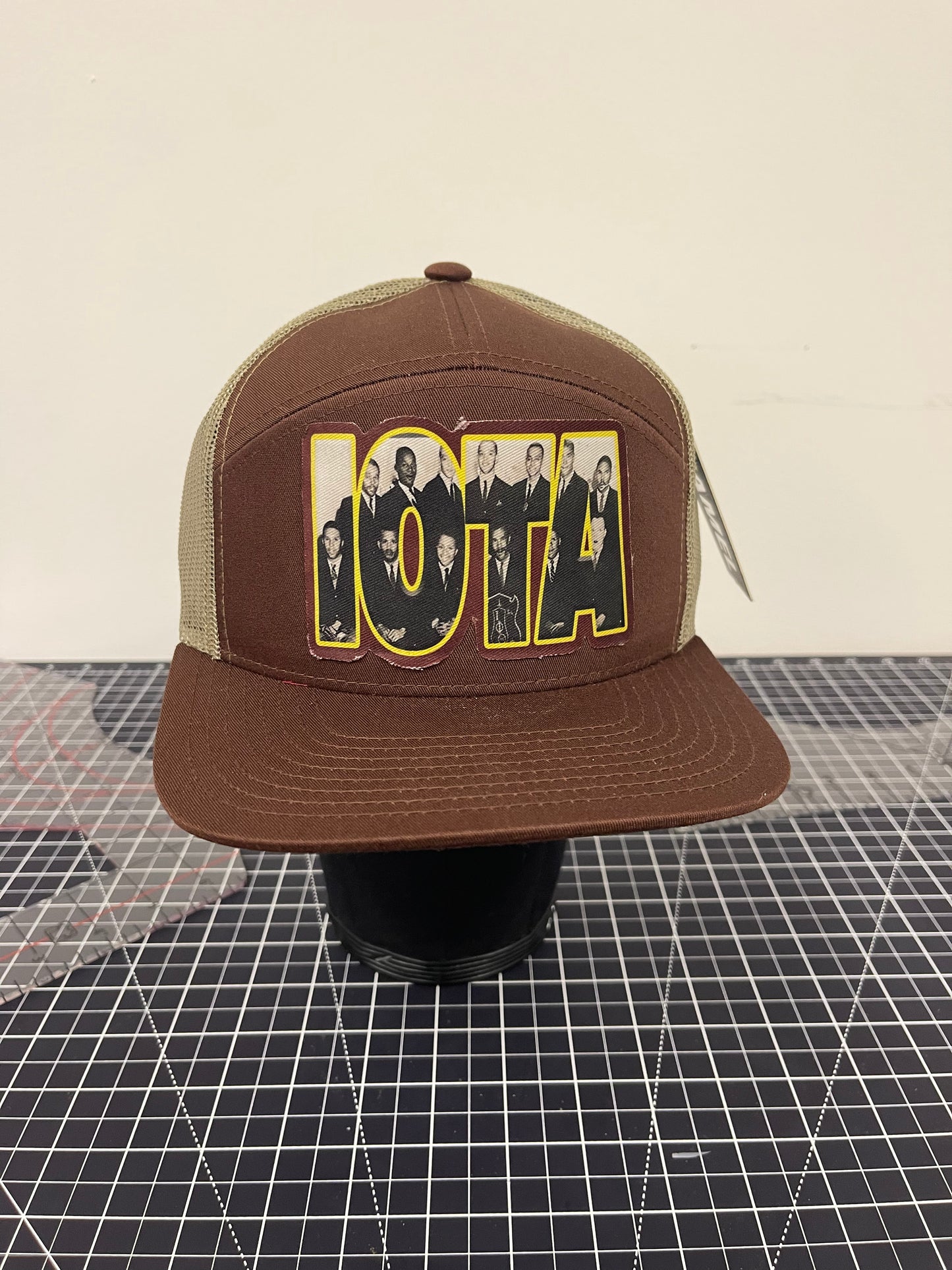 IOTA Founders Block Trucker Hat – Brown/Tan Edition