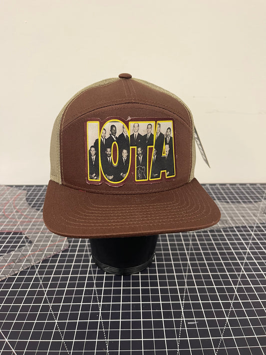 IOTA Founders Block Trucker Hat – Brown/Tan Edition