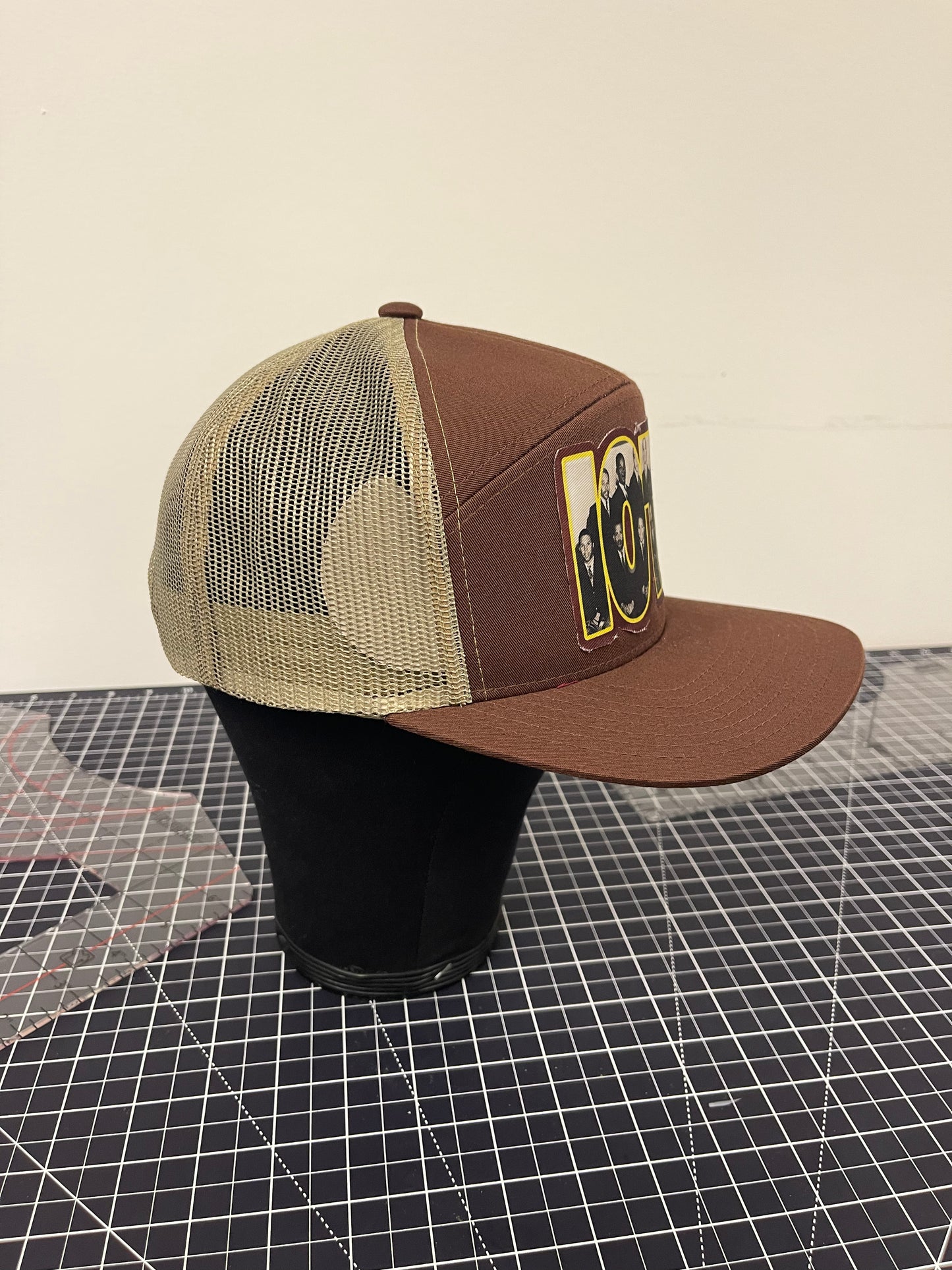IOTA Founders Block Trucker Hat – Brown/Tan Edition