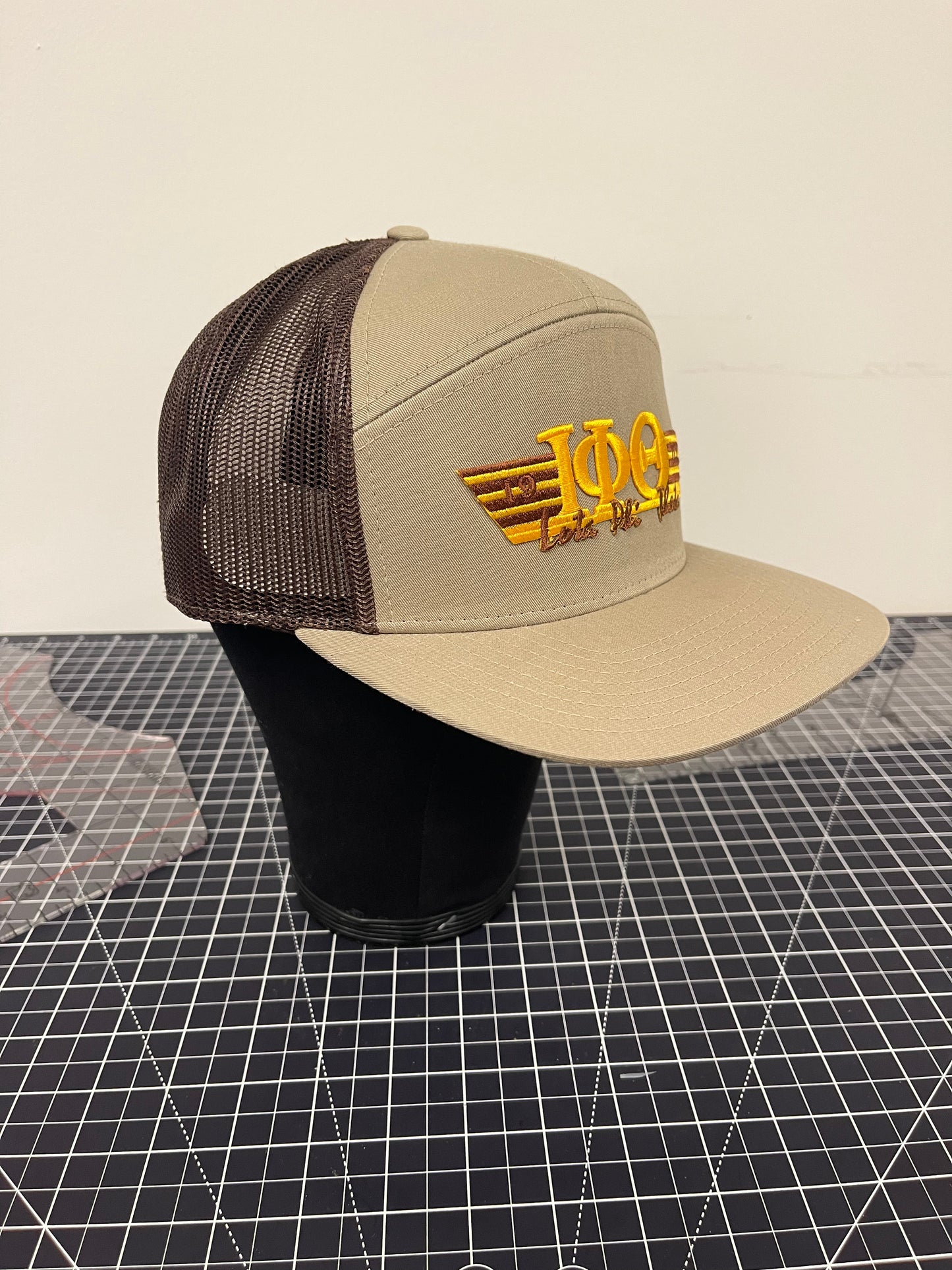 IΦΘ Wing Stripe Trucker Hat – Khaki/Brown Edition