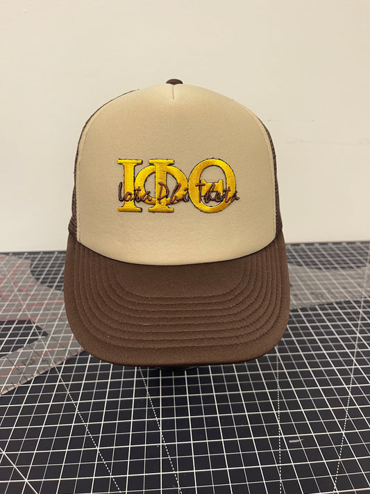 IΦΘ Signature Script Trucker Hat – Khaki/Brown Edition